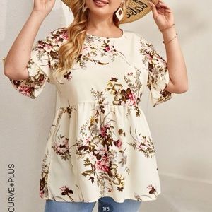 Shein curve floral blouse shirt short sleeve peplum style